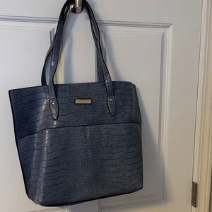 London Fog Navy Crocodile-Patterned Tote
